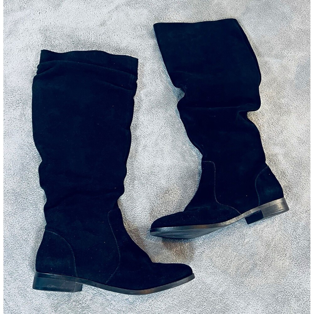 Steve Madden Beacon Black Suede Slouchy Boot Knee High Round Toe Side Zip Sz 9